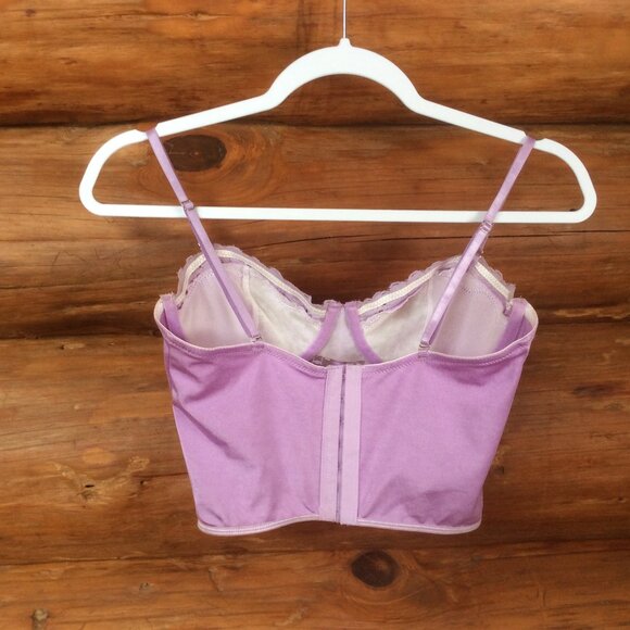 Purple Lace Cropped Y2K Coquette Fairy Underwire Satin Bustier Cami Size Small* - Picture 2 of 3